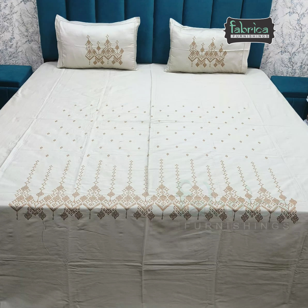 Artistic Thread Work Pure Cotton King Size Embroidered Bedsheet