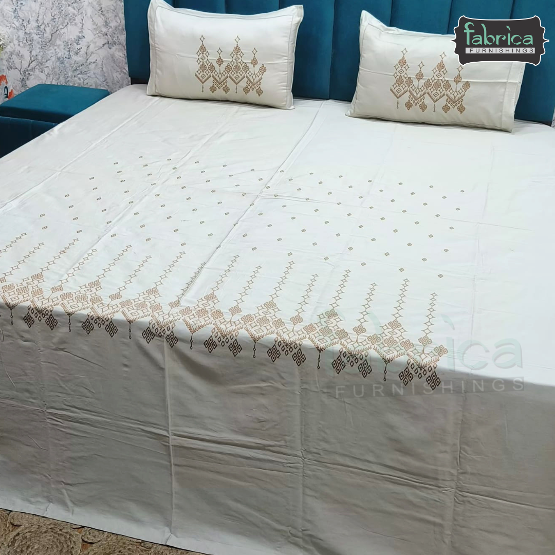Artistic Thread Work Pure Cotton King Size Embroidered Bedsheet