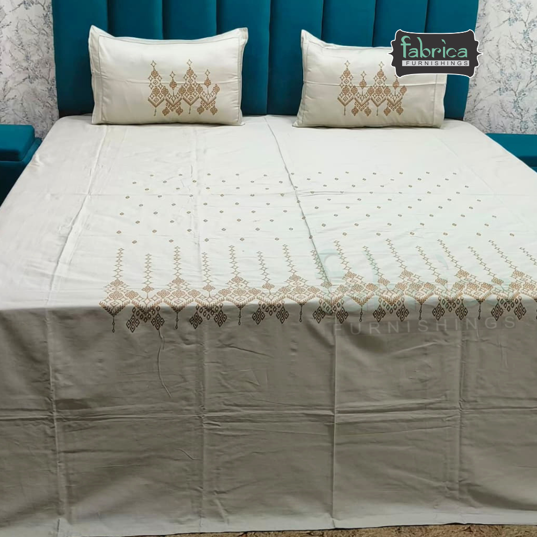 Artistic Thread Work Pure Cotton King Size Embroidered Bedsheet