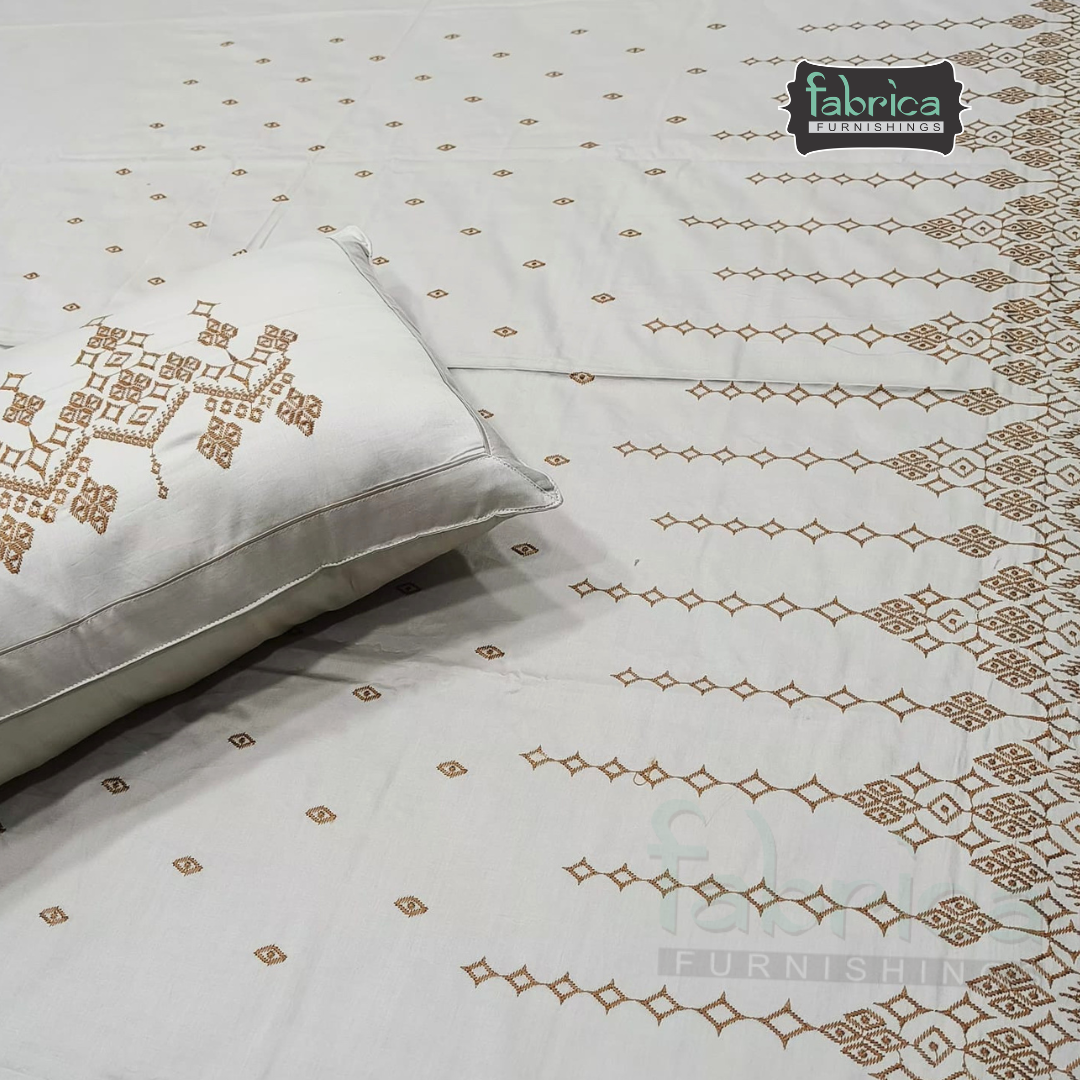Artistic Thread Work Pure Cotton King Size Embroidered Bedsheet
