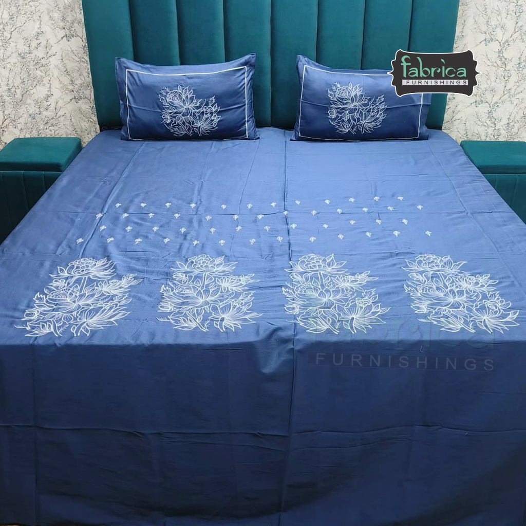 Shahi karigari Pure Cotton Designer Kingsize Embroidered Bedsheet