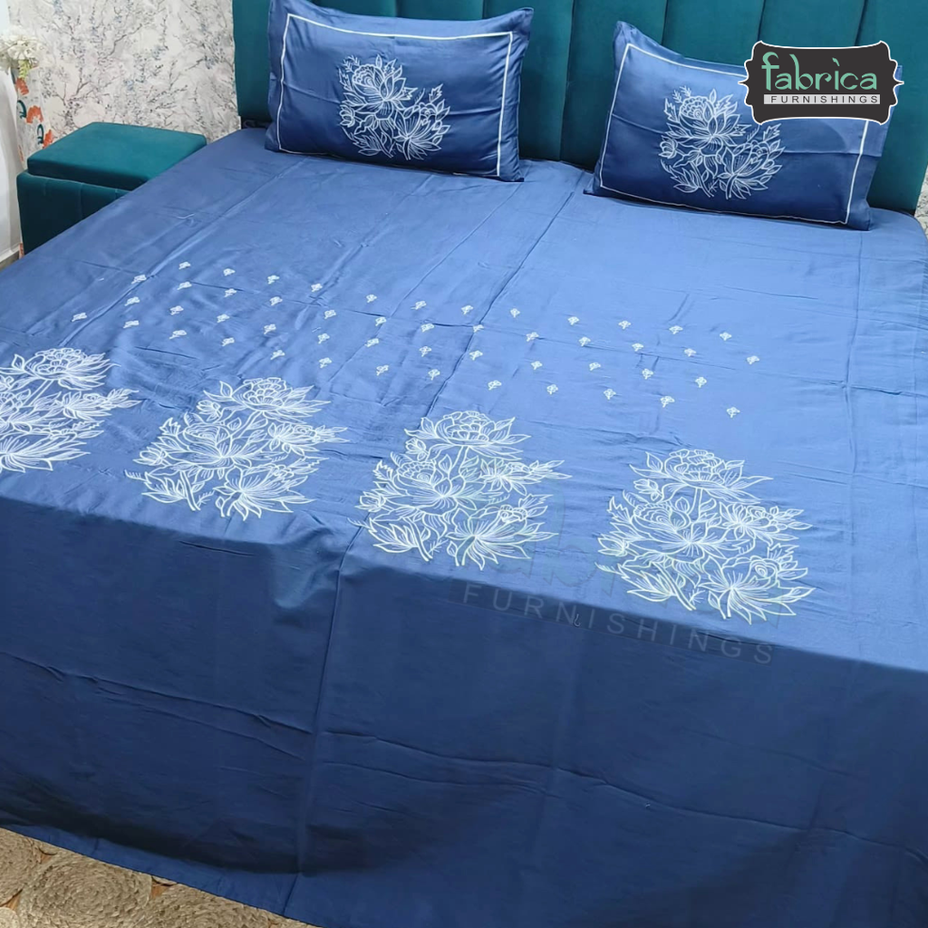Shahi karigari Pure Cotton Designer Kingsize Embroidered Bedsheet