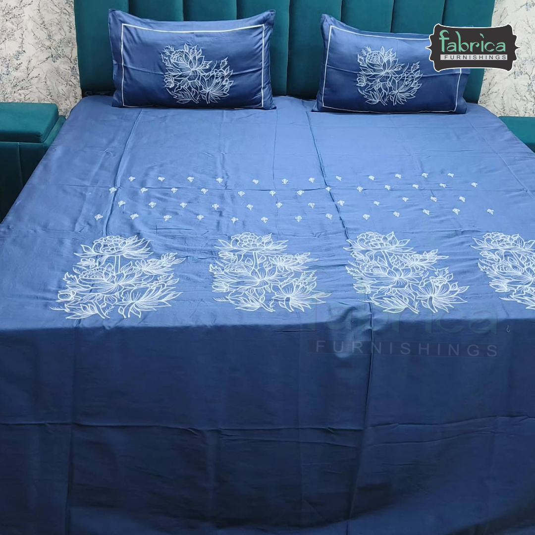 Shahi karigari Pure Cotton Designer Kingsize Embroidered Bedsheet