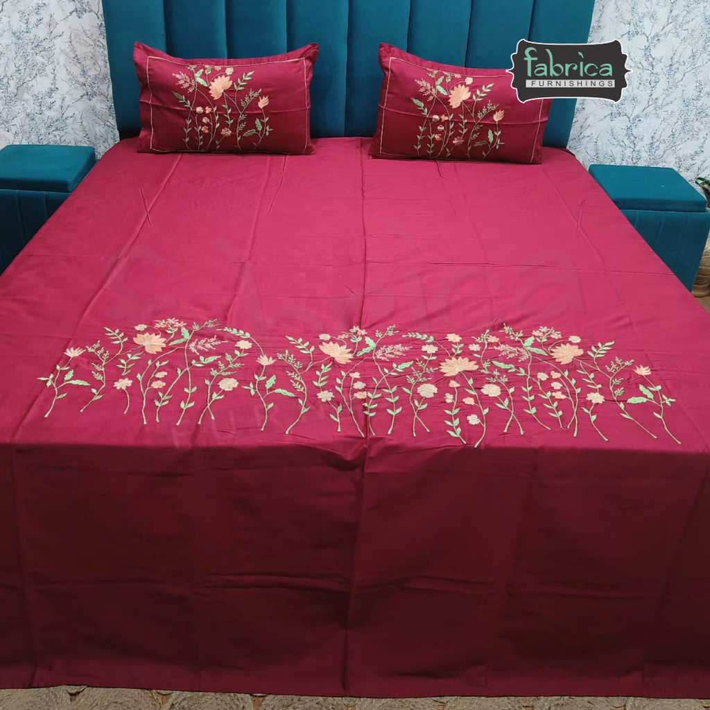 Shahi karigari Pure Cotton Designer Kingsize Embroidered Bedsheet