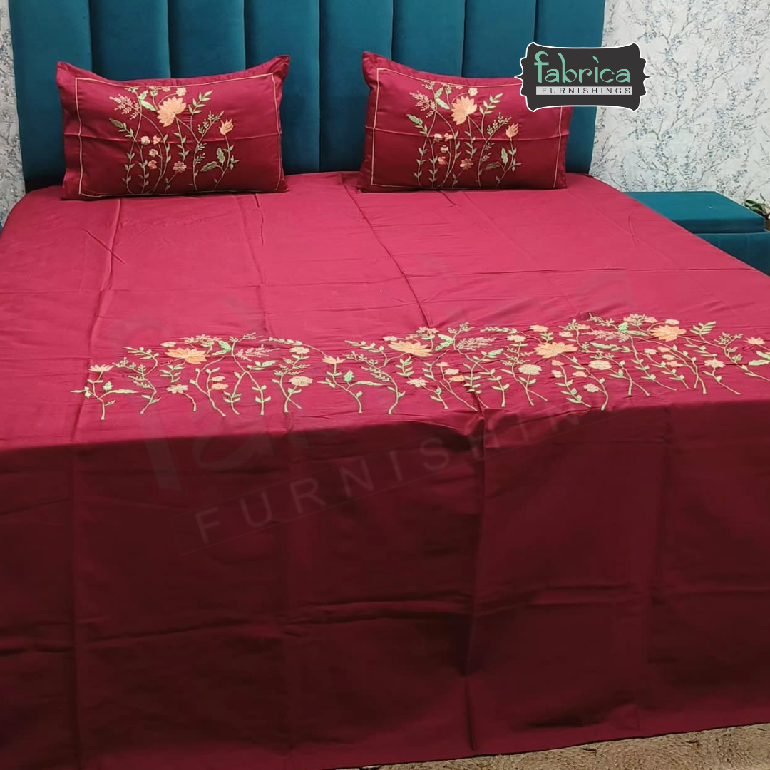 Shahi karigari Pure Cotton Designer Kingsize Embroidered Bedsheet