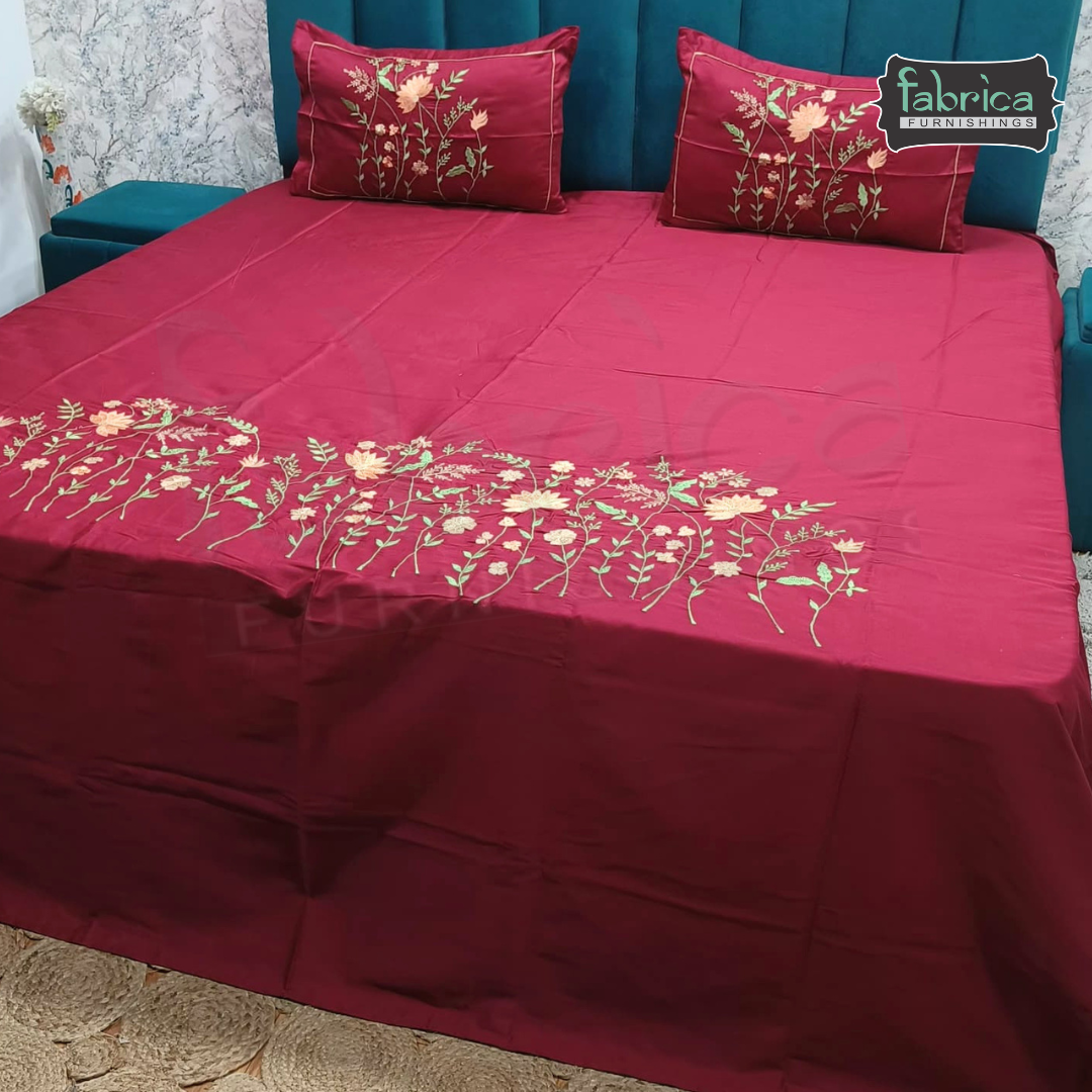 Shahi karigari Pure Cotton Designer Kingsize Embroidered Bedsheet