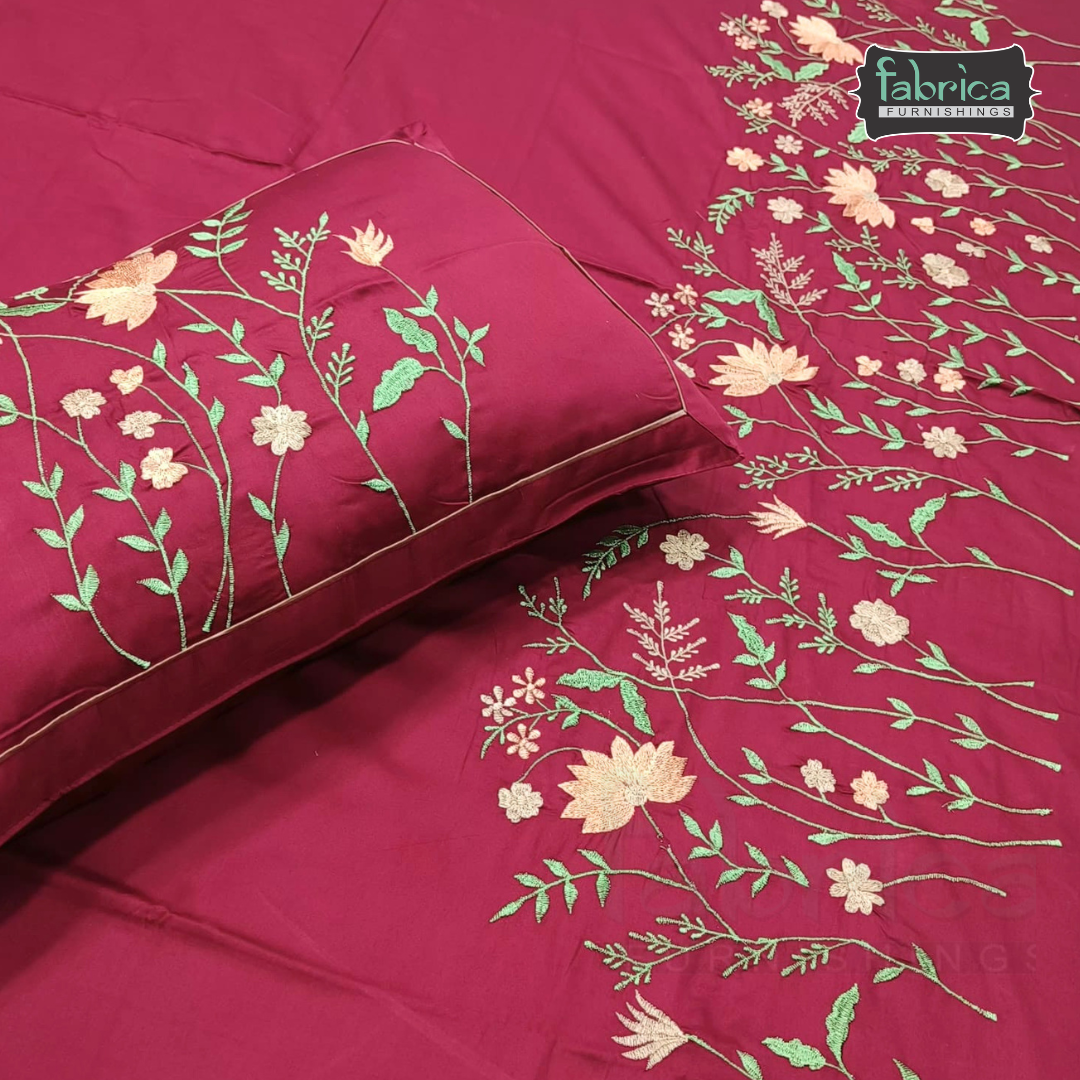 Shahi karigari Pure Cotton Designer Kingsize Embroidered Bedsheet