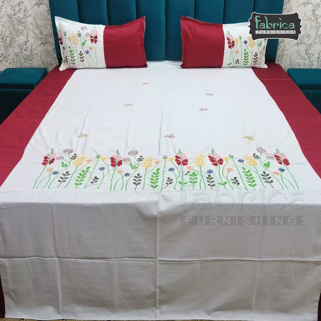 Shahi karigari Pure Cotton Designer Kingsize Embroidered Bedsheet