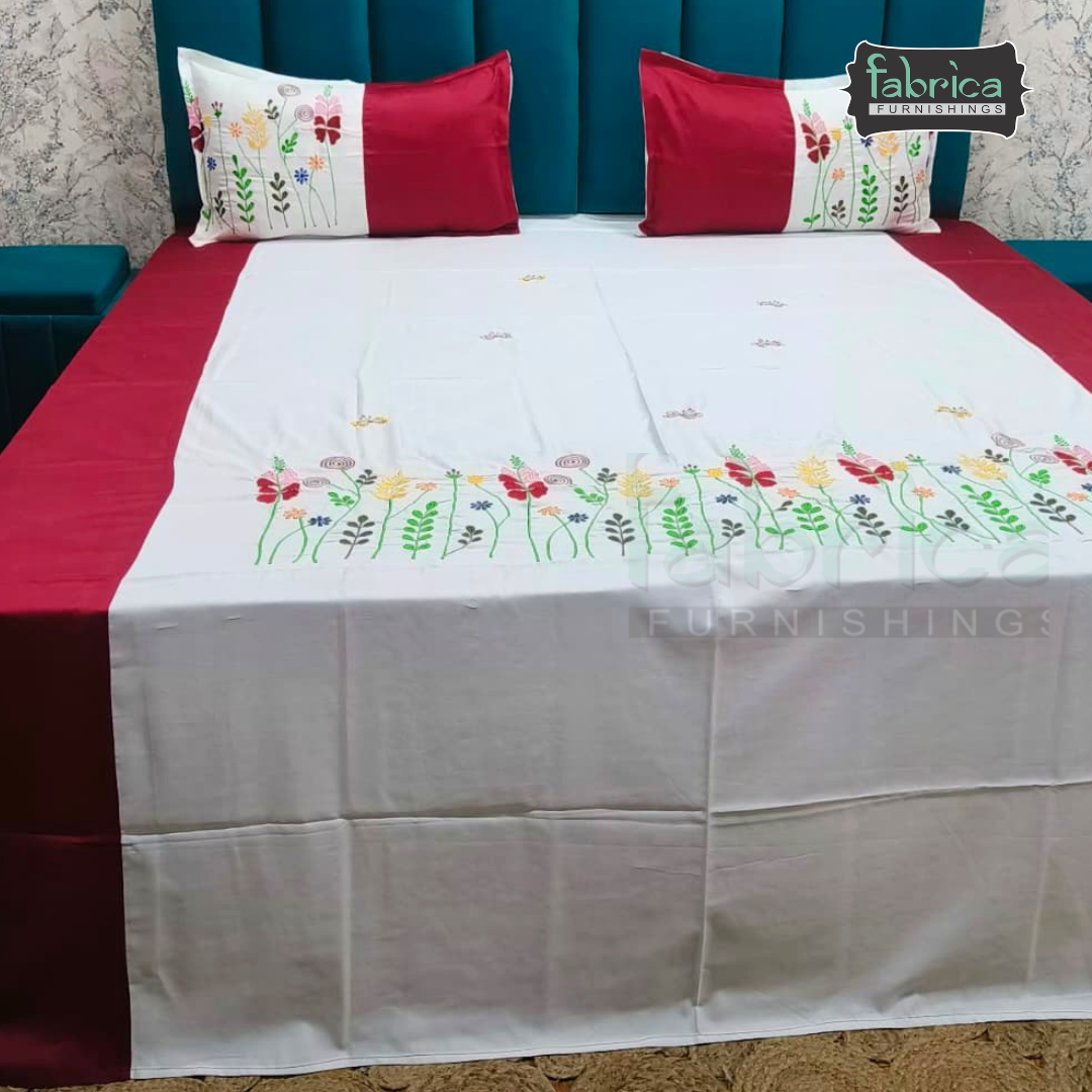 Shahi karigari Pure Cotton Designer Kingsize Embroidered Bedsheet