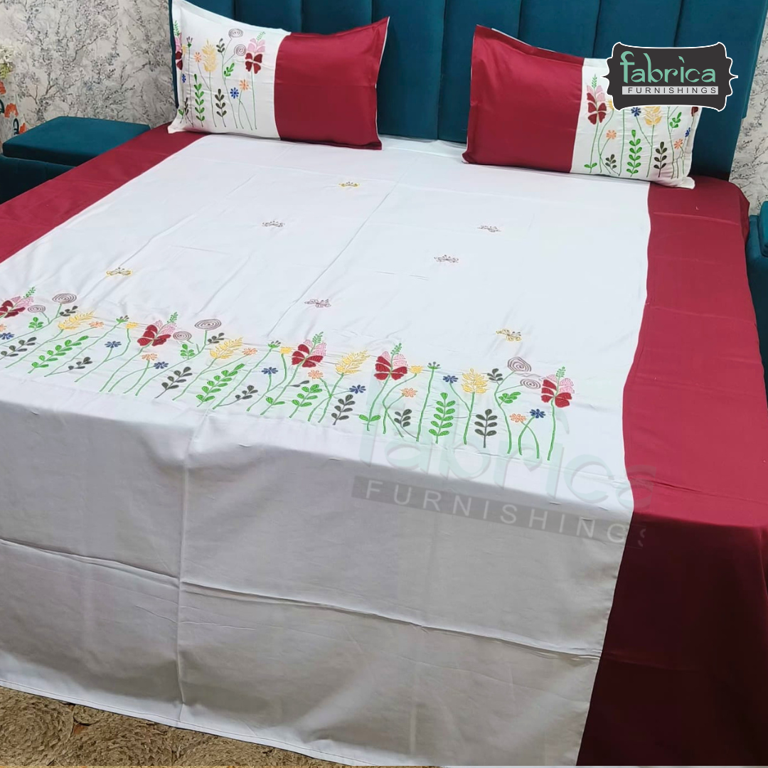 Shahi karigari Pure Cotton Designer Kingsize Embroidered Bedsheet