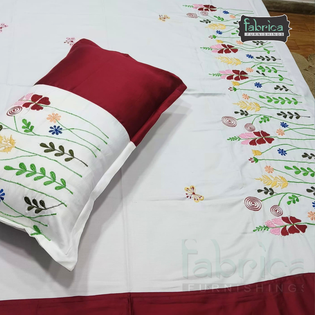 Shahi karigari Pure Cotton Designer Kingsize Embroidered Bedsheet