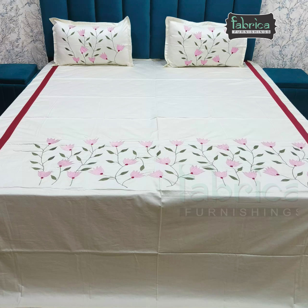 Shahi karigari Pure Cotton Designer Kingsize Embroidered Bedsheet
