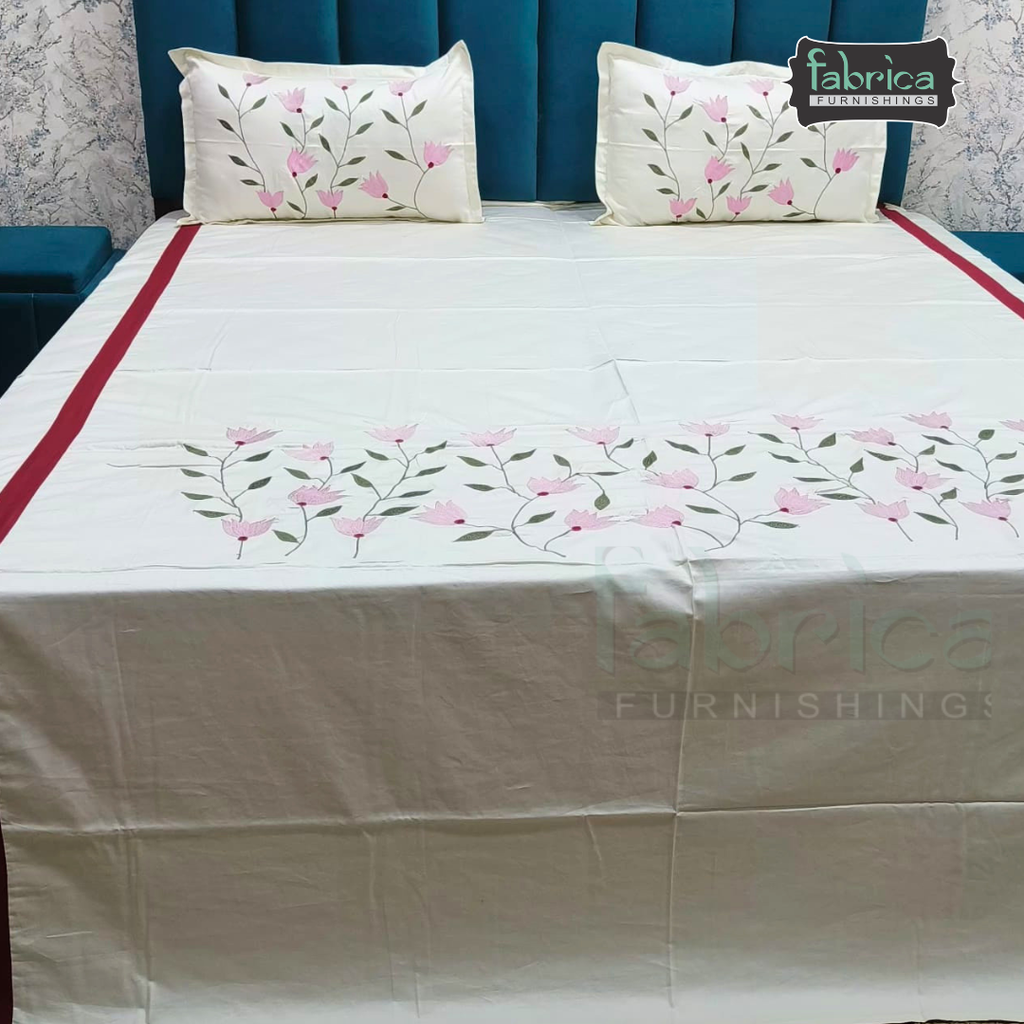 Shahi karigari Pure Cotton Designer Kingsize Embroidered Bedsheet