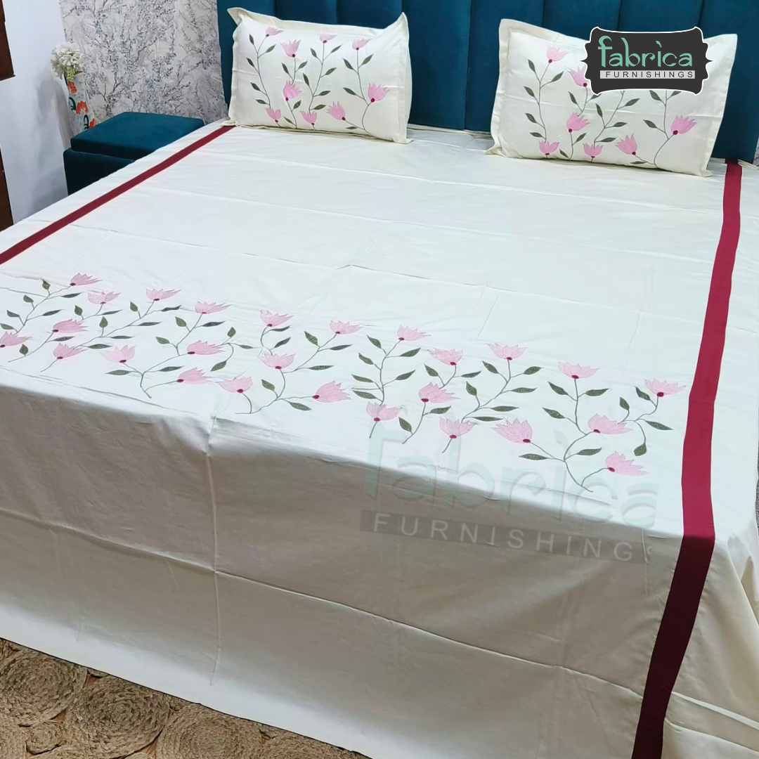 Shahi karigari Pure Cotton Designer Kingsize Embroidered Bedsheet
