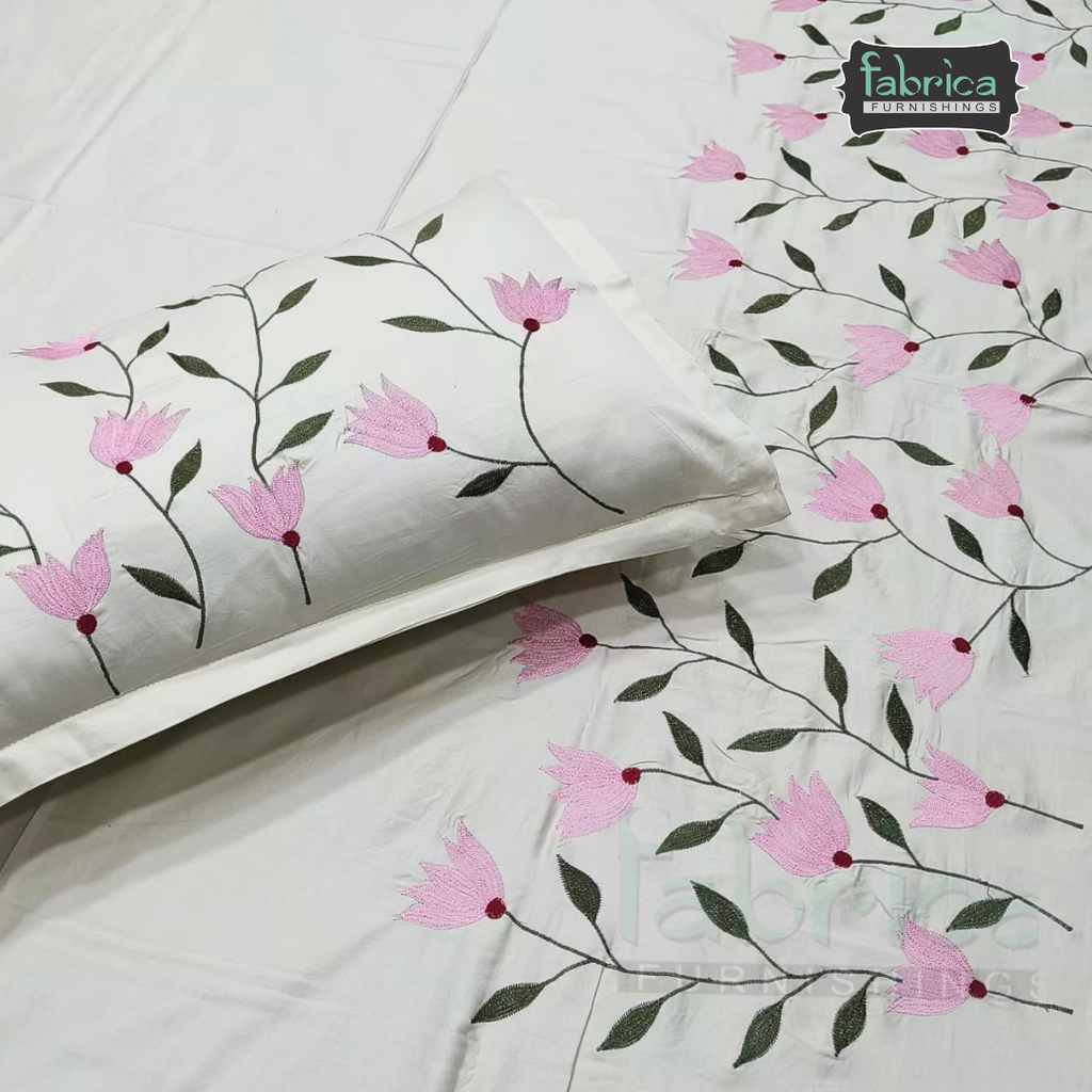 Shahi karigari Pure Cotton Designer Kingsize Embroidered Bedsheet