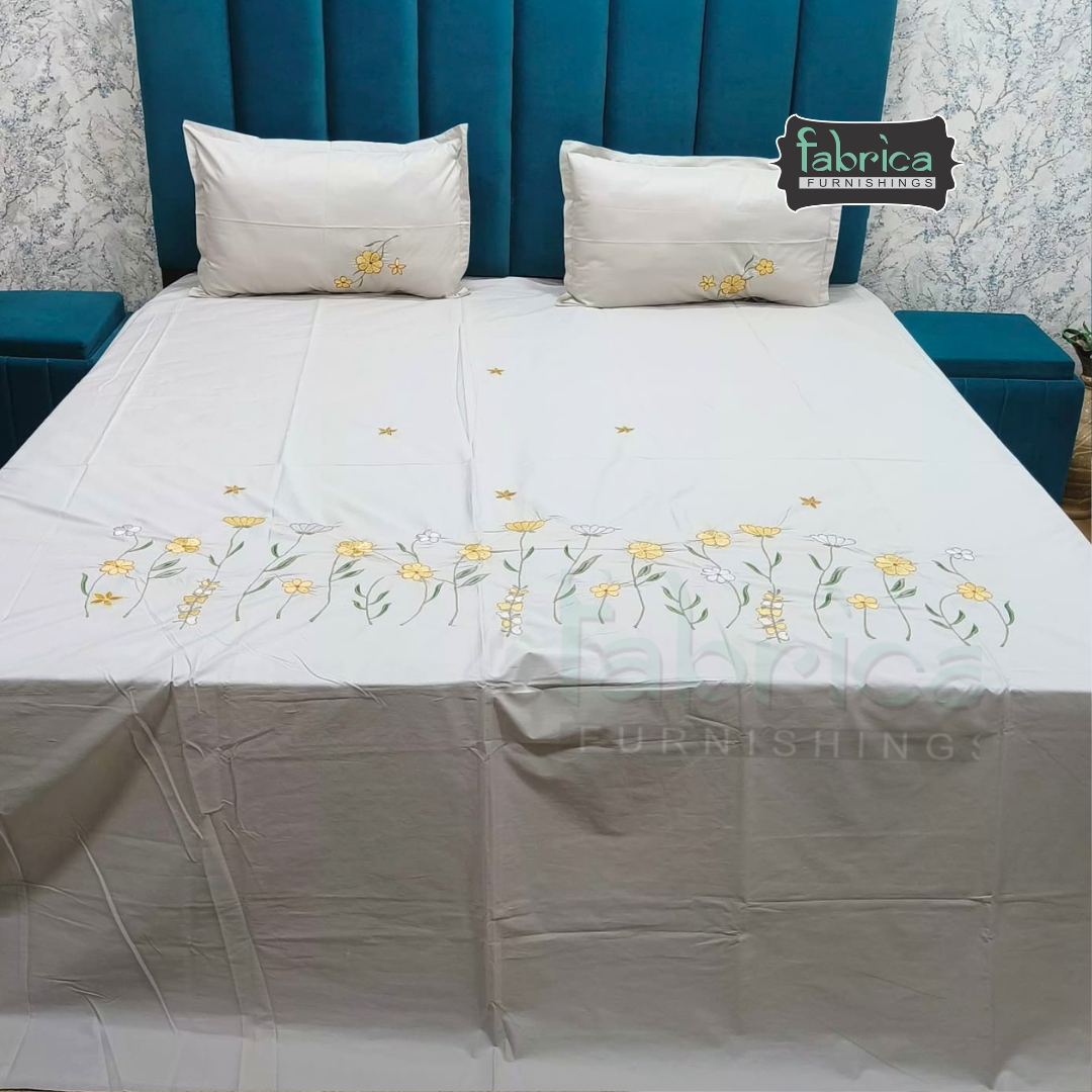 Shahi karigari Pure Cotton Designer Kingsize Embroidered Bedsheet