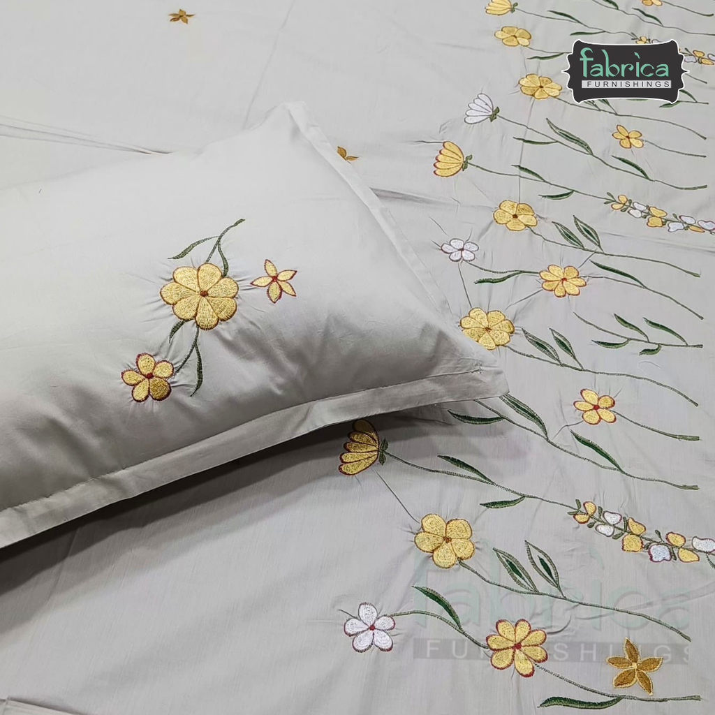 Shahi karigari Pure Cotton Designer Kingsize Embroidered Bedsheet
