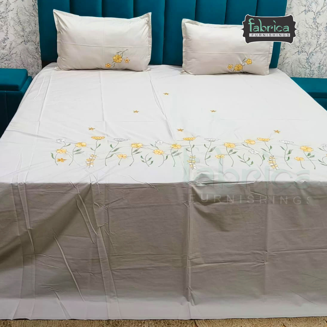 Shahi karigari Pure Cotton Designer Kingsize Embroidered Bedsheet