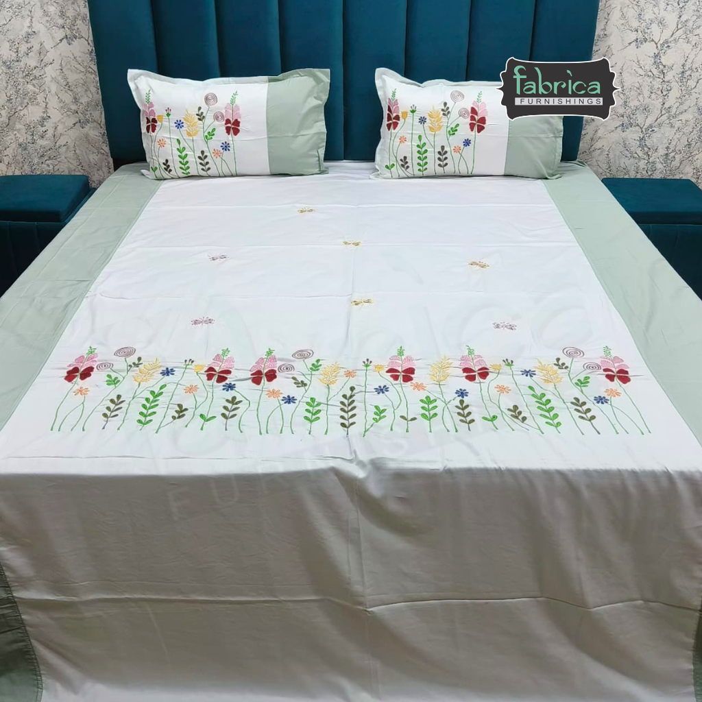 Shahi karigari Pure Cotton Designer Kingsize Embroidered Bedsheet