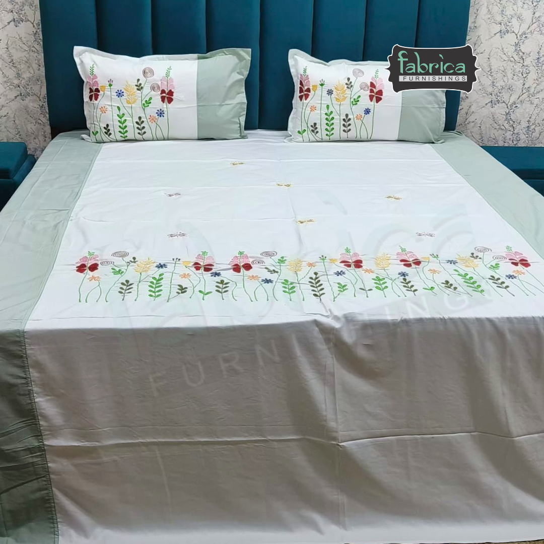 Shahi karigari Pure Cotton Designer Kingsize Embroidered Bedsheet