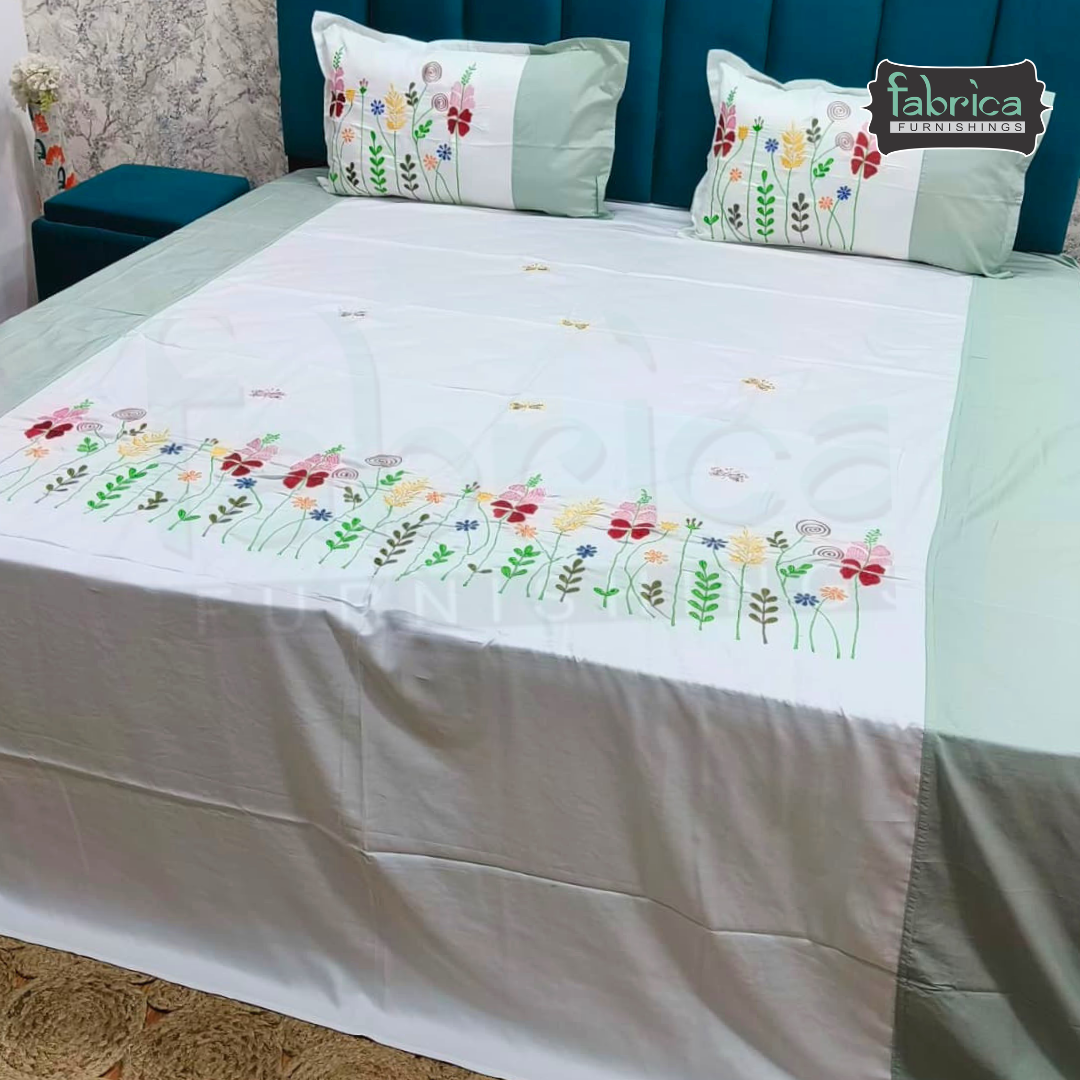 Shahi karigari Pure Cotton Designer Kingsize Embroidered Bedsheet