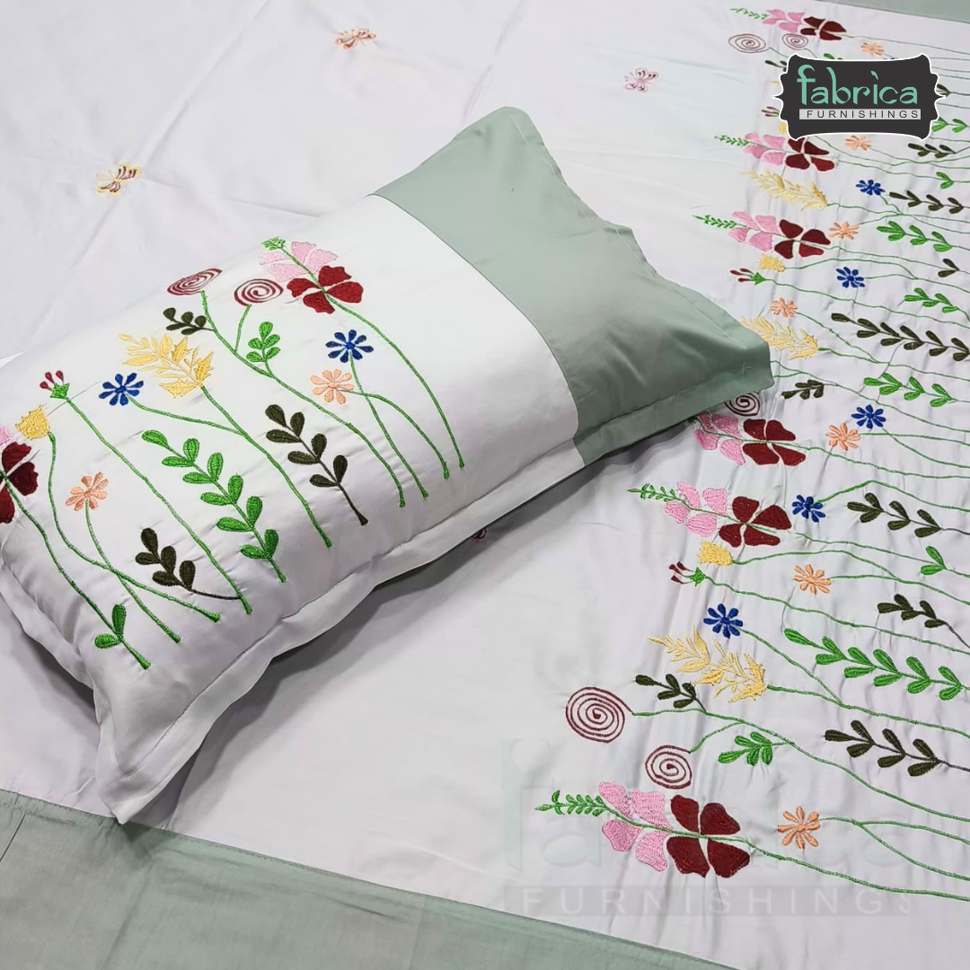 Shahi karigari Pure Cotton Designer Kingsize Embroidered Bedsheet