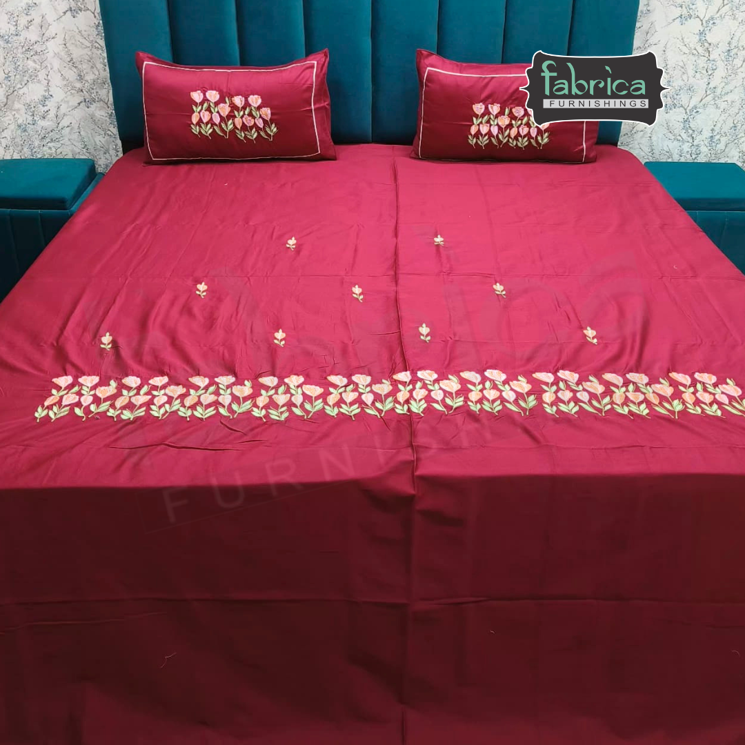 Shahi karigari Pure Cotton Designer Kingsize Embroidered Bedsheet