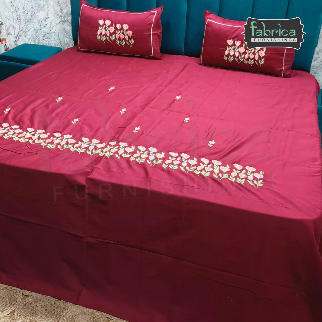Shahi karigari Pure Cotton Designer Kingsize Embroidered Bedsheet