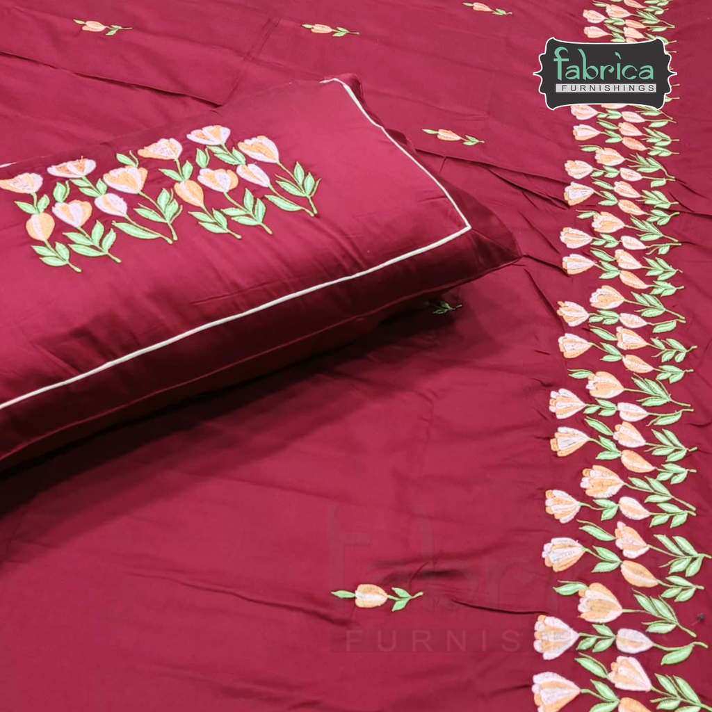 Shahi karigari Pure Cotton Designer Kingsize Embroidered Bedsheet