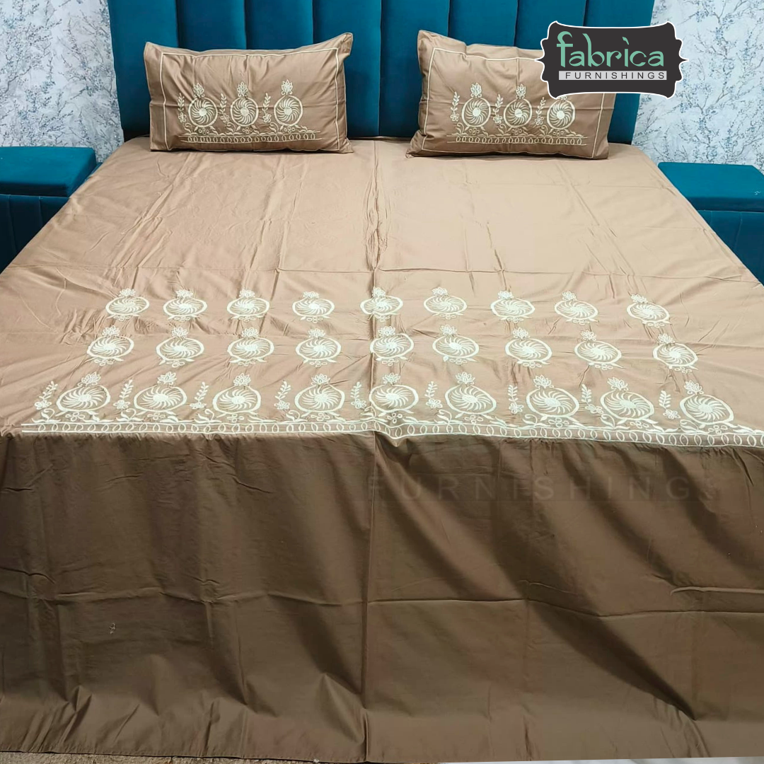 Shahi karigari Pure Cotton Designer Kingsize Embroidered Bedsheet
