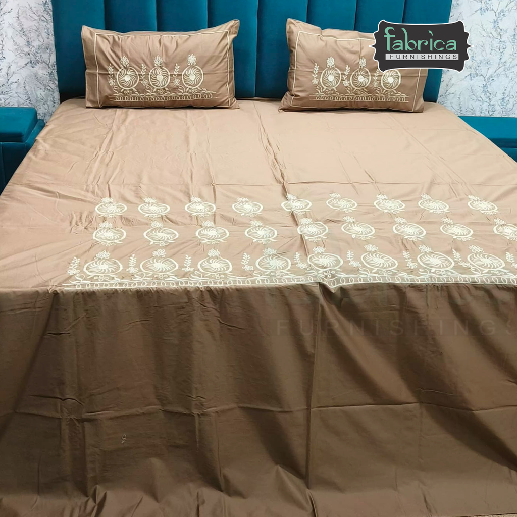 Shahi karigari Pure Cotton Designer Kingsize Embroidered Bedsheet