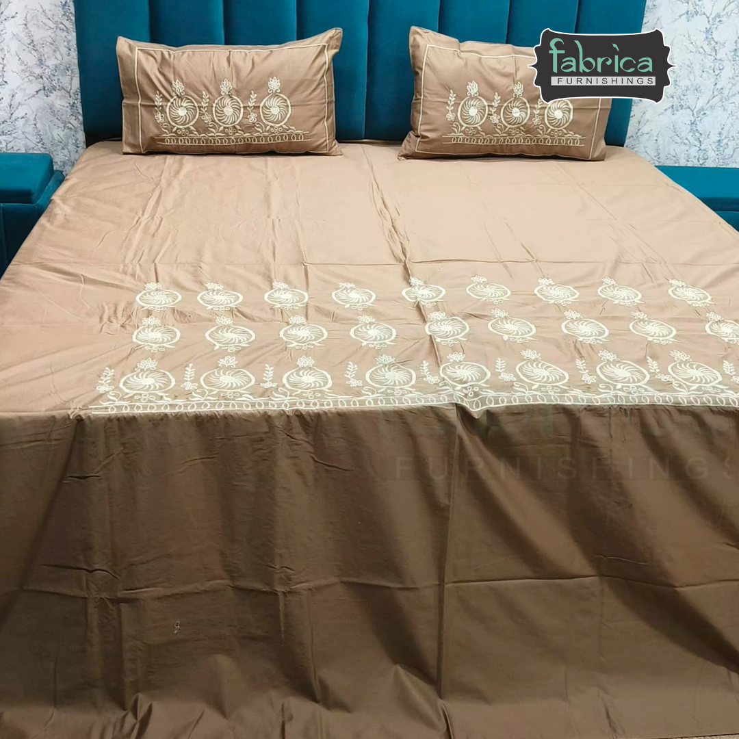 Shahi karigari Pure Cotton Designer Kingsize Embroidered Bedsheet