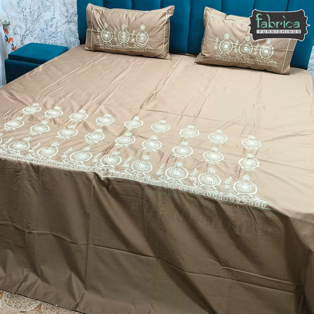Shahi karigari Pure Cotton Designer Kingsize Embroidered Bedsheet