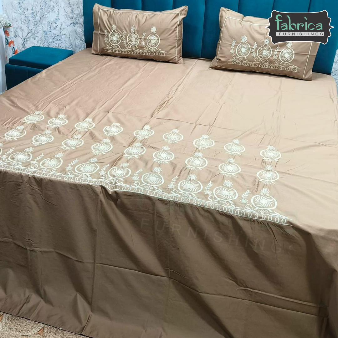 Shahi karigari Pure Cotton Designer Kingsize Embroidered Bedsheet