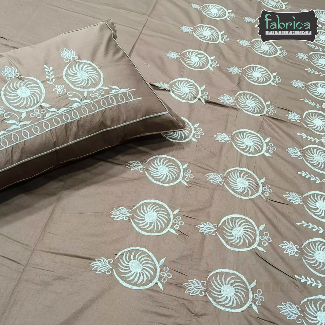 Shahi karigari Pure Cotton Designer Kingsize Embroidered Bedsheet