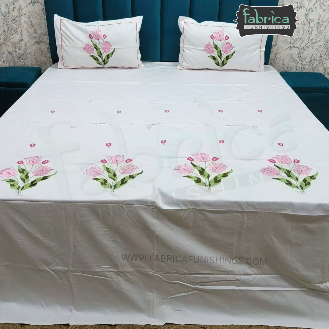 Shahi karigari Pure Cotton Designer Kingsize Embroidered Bedsheet