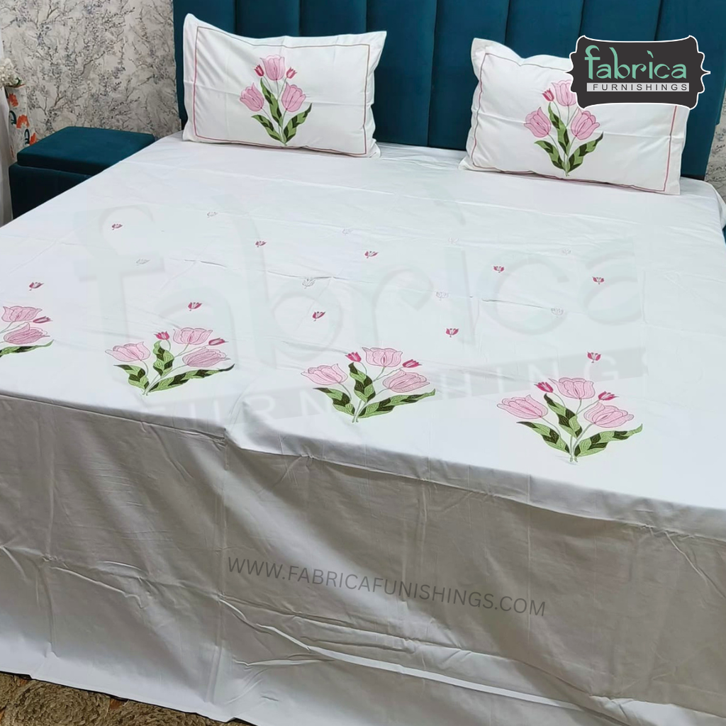 Shahi karigari Pure Cotton Designer Kingsize Embroidered Bedsheet
