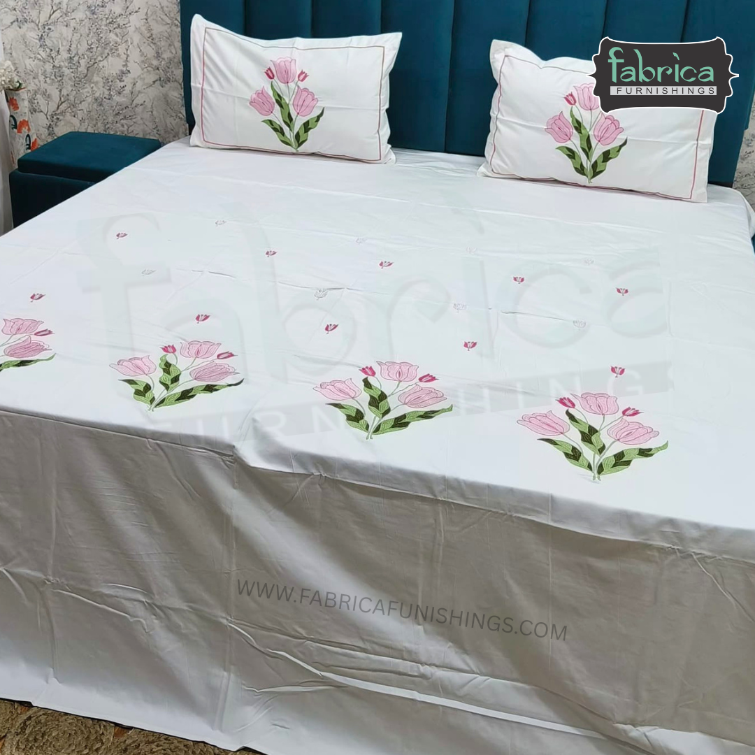 Shahi karigari Pure Cotton Designer Kingsize Embroidered Bedsheet