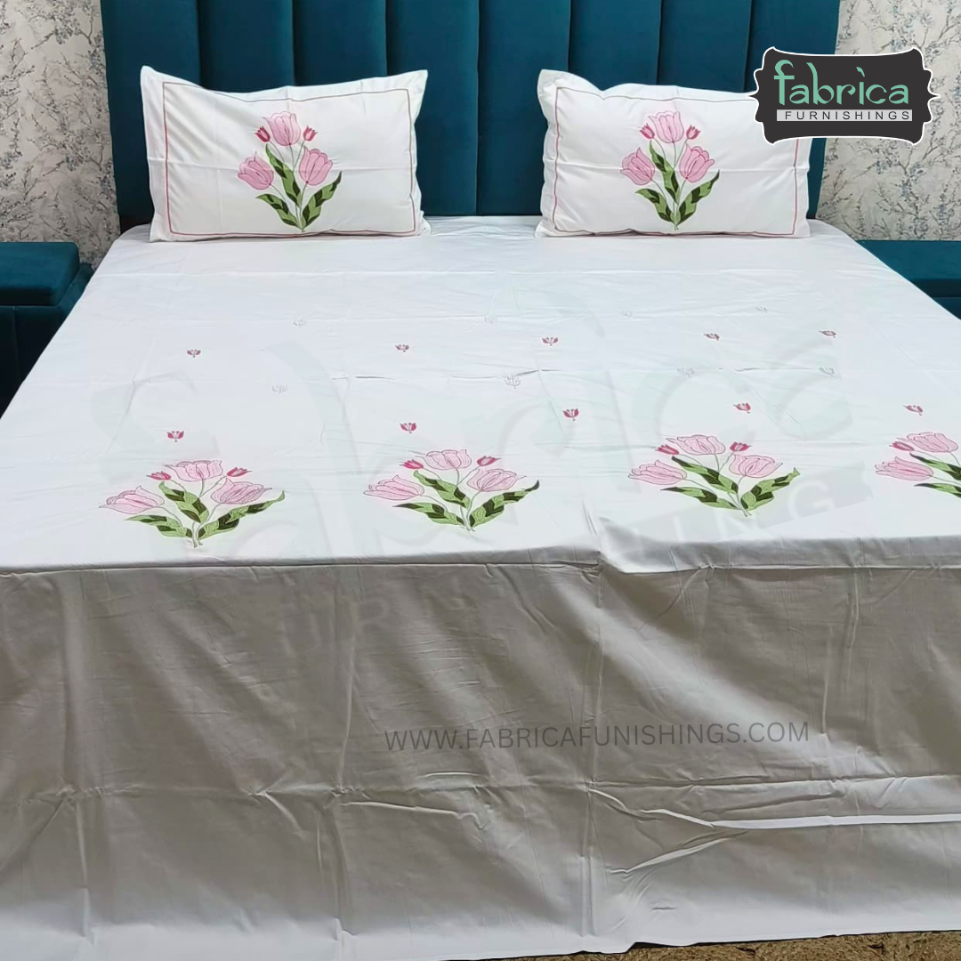 Shahi karigari Pure Cotton Designer Kingsize Embroidered Bedsheet