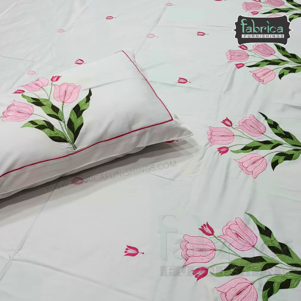Shahi karigari Pure Cotton Designer Kingsize Embroidered Bedsheet