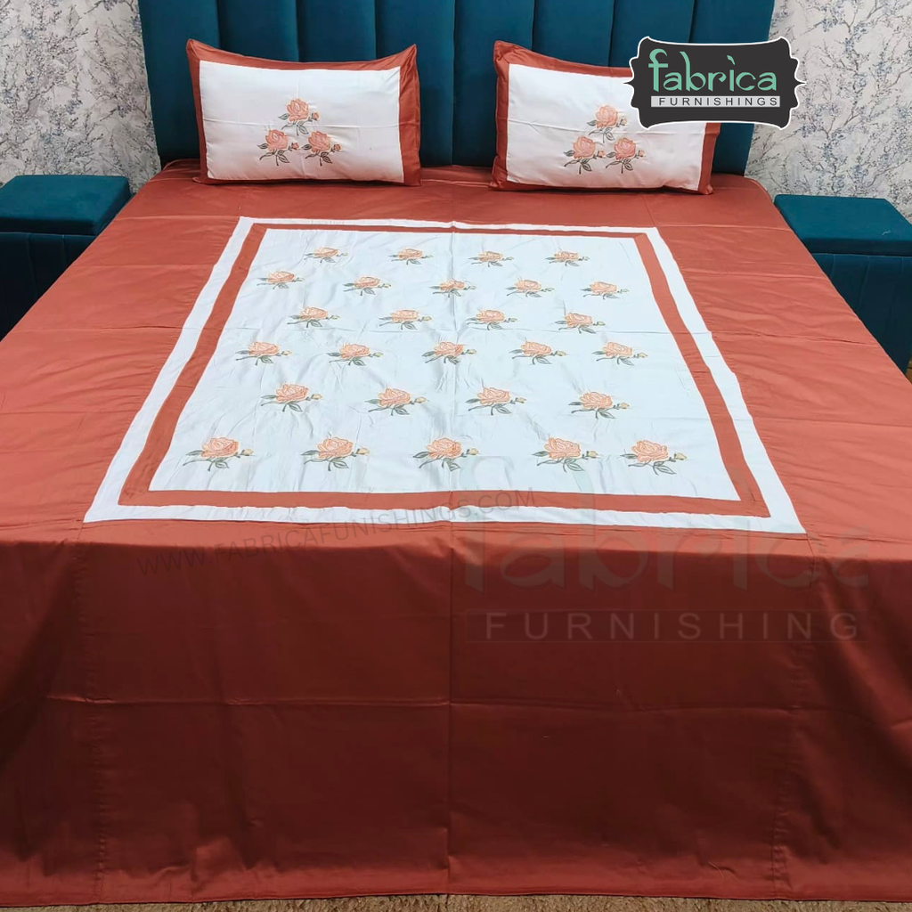 Shahi karigari Pure Cotton Designer Kingsize Embroidered Bedsheet
