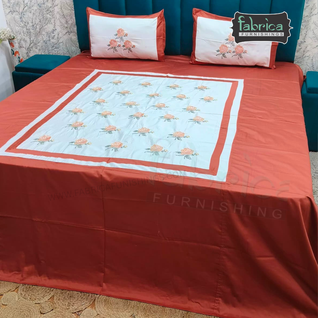Shahi karigari Pure Cotton Designer Kingsize Embroidered Bedsheet