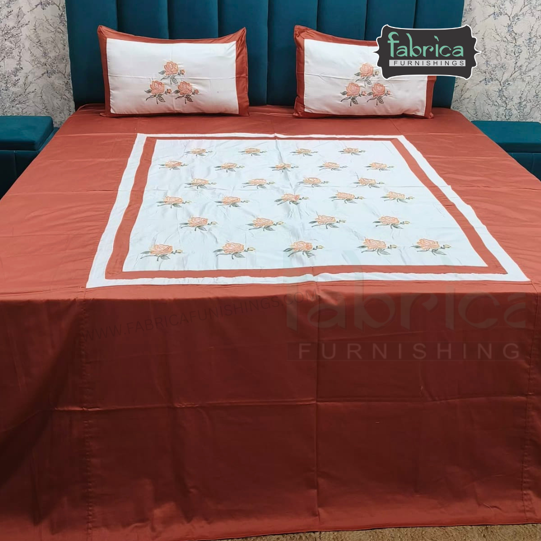 Shahi karigari Pure Cotton Designer Kingsize Embroidered Bedsheet