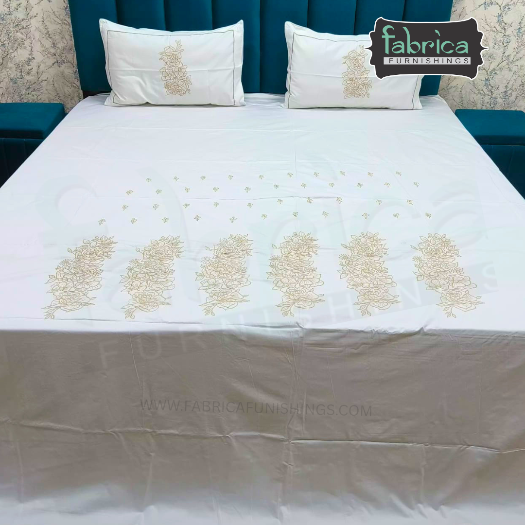 Shahi karigari Pure Cotton Designer Kingsize Embroidered Bedsheet