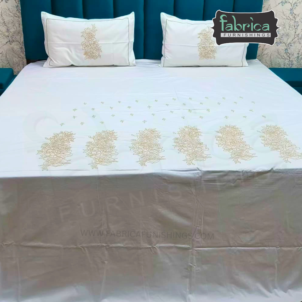 Shahi karigari Pure Cotton Designer Kingsize Embroidered Bedsheet