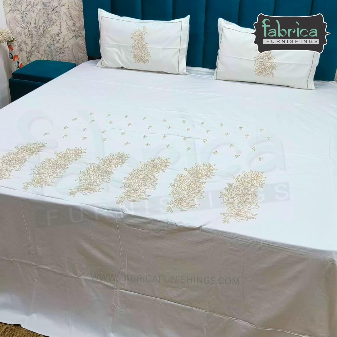 Shahi karigari Pure Cotton Designer Kingsize Embroidered Bedsheet