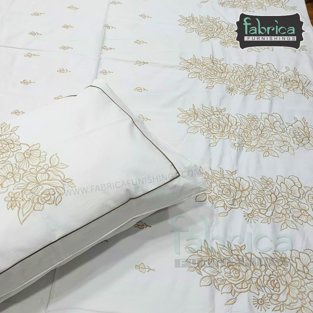 Shahi karigari Pure Cotton Designer Kingsize Embroidered Bedsheet