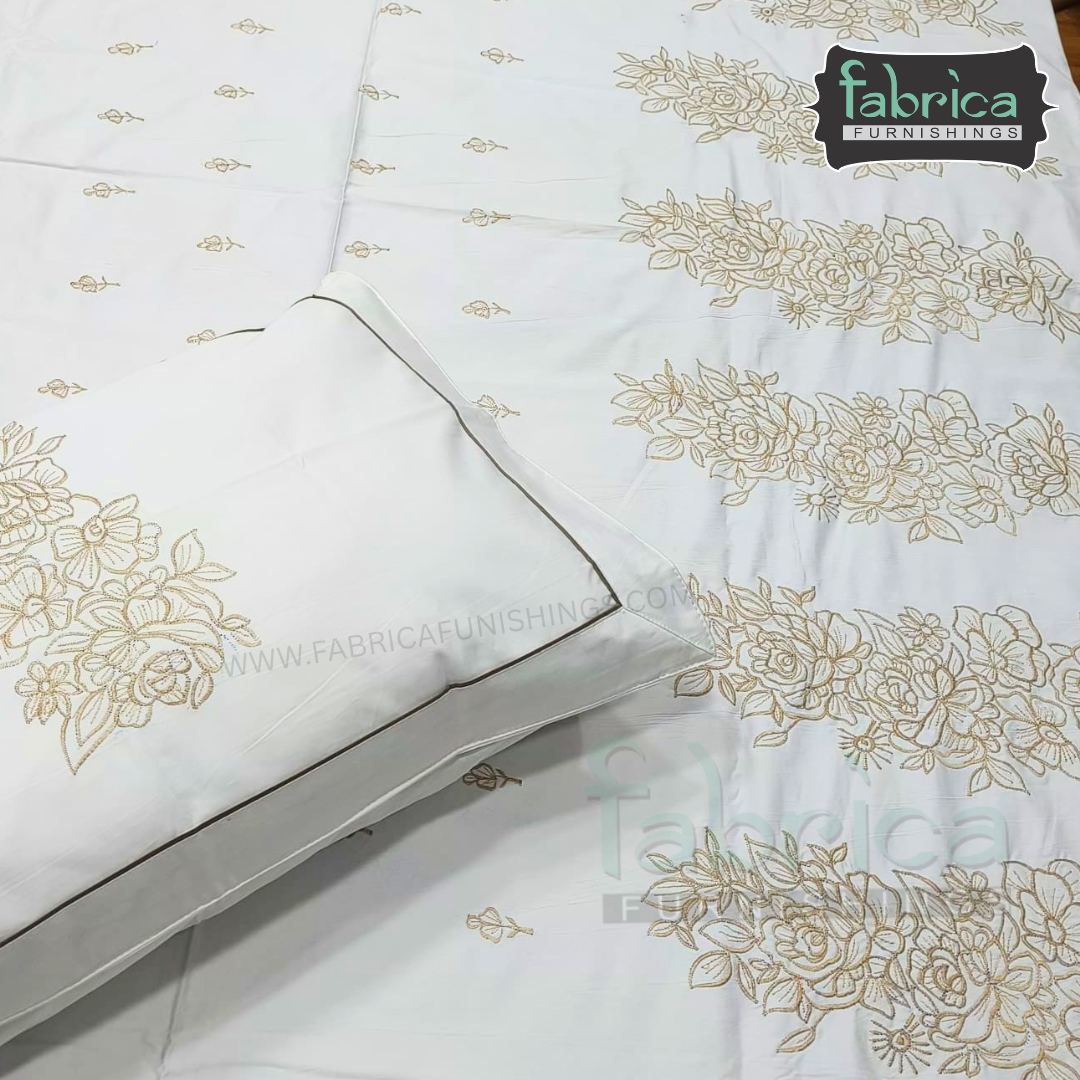 Shahi karigari Pure Cotton Designer Kingsize Embroidered Bedsheet