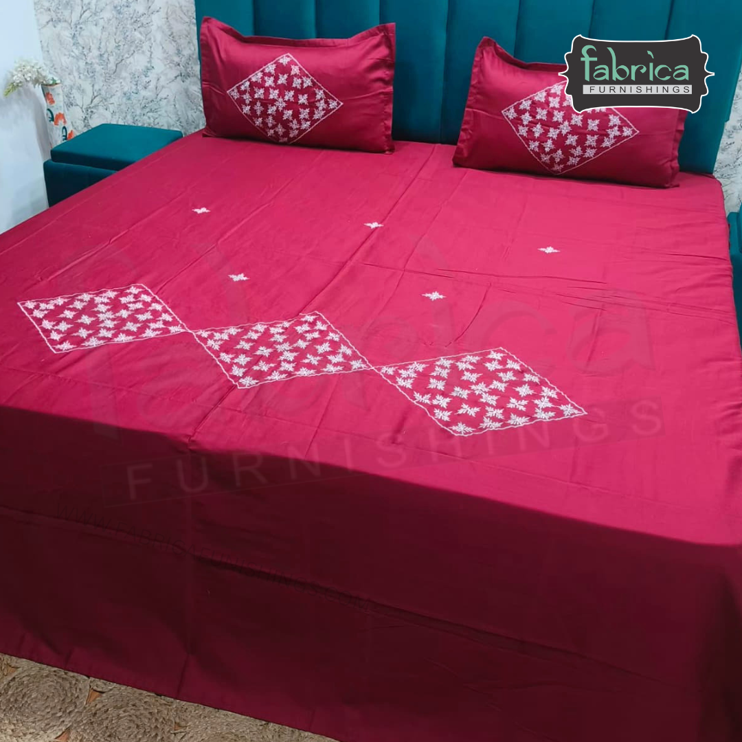 Shahi karigari Pure Cotton Designer Kingsize Embroidered Bedsheet