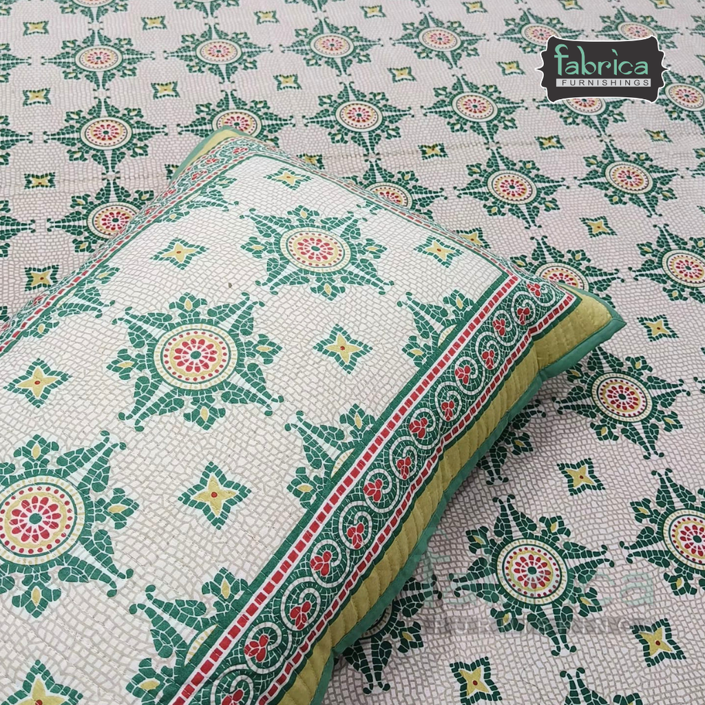 Sapphire Ethnic Printed Pure Cotton Kingsize Bed Sheets With Quilted Pillow Cover